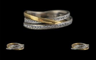 Ladies 18ct Gold - Good Quality Diamond Set Contemporary Designed Dress Ring.