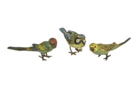 Three Cold Painted Bronzes, finely detailed, depicts three bird figures, comprising a budgerigar,