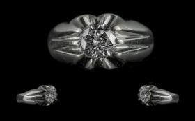18ct White Gold - Gents Single Stone Diamond Set Ring. Full Hallmark for 750 - 18ct.