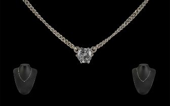 18ct White Gold Attractive Single Stone Diamond Set Pendant Attached to 18ct White Gold Chain,