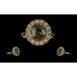 Antique Period - Superb Quality 18ct Gold Smoky Topaz and Seed Pearl Set Dress Ring.