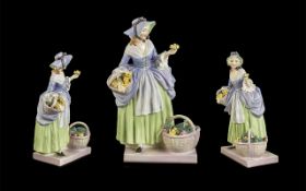 Royal Doulton Early Hand Painted Figure ' Spring Flowers ' Green / Blue. HN1807. Designer L.