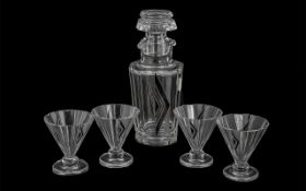 Art Deco Glass Cocktail Decanter and Five Cocktail Glasses, odd nicks to rims of glasses,