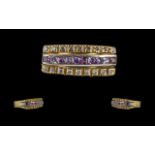 18ct Gold - Excellent and Well Made Diamond and Amethyst Set Dress Ring,