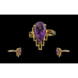 18ct Gold Superb Quality Bespoke and Hand Made Single Stone Amethyst Set Ring, the large,