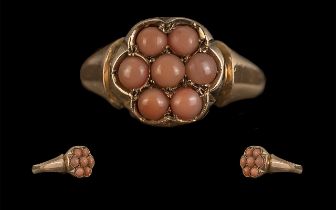 Antique Period - Attractive Ladies 9ct Gold Coral Set Cluster Ring.