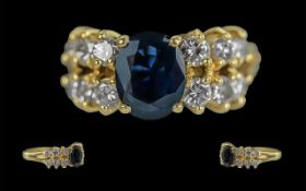 Ladies - Contemporary 18ct Gold - Pleasing Quality Diamond and Sapphire Set Ring. Full Hallmark