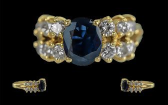 Ladies - Contemporary 18ct Gold - Pleasing Quality Diamond and Sapphire Set Ring. Full Hallmark