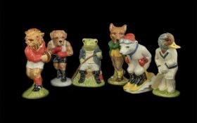 Six Beswick The Sporting Character Collection, comprising duck cricketer 'Out for a Duck', boxing