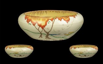 Clarice Cliff 1930s Hand Painted Large Inverted Floral Bowl, 'Scene' range, 'Taormina' design,