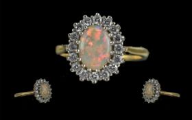 Ladies - 18ct Gold Excellent Quality Opal and Diamond Set Dress Ring, Good Setting.