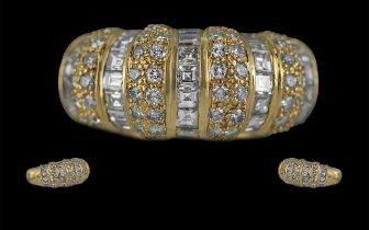 18ct Yellow Gold Attractive Diamond Set Dress Ring. Marked 750 - 18ct to Shank. The Princes Cut