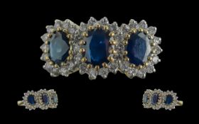 Ladies 18ct Yellow Gold Diamond and Sapphire Cluster Set Ring, full hallmark to interior of shank;