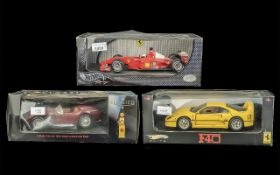 Racing Car Interest - Hot Wheels Michael Schumacher F2001 racing car, Elite Ferrari F40, and
