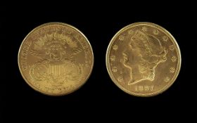 United States of America Liberty Head - Double Eagle 20 Dollar Gold Coin, .900 purity, date 1897,