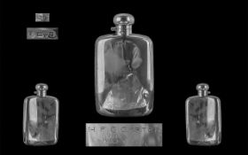 Edwardian Period 1902 - 1910 Excellent Sterling Silver Screw Top Hip Flask, Hallmark Chester 1909,