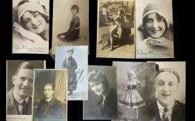 Collection of Film and Theatre Signed Postcards of Early 20th Century. Good Lot of Signed