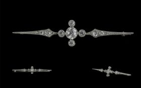 Edwardian Period 1902 - 1910 Excellent Quality 18ct White Gold Diamond Set Brooch, The Central