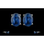 Pair of Kyanite Studs in Silver, oval blue stones of good colour.