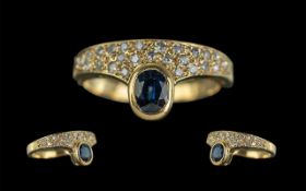 18ct Gold Attractive Diamond and Sapphire Set Dress Ring, marked 18ct to interior of shank, the