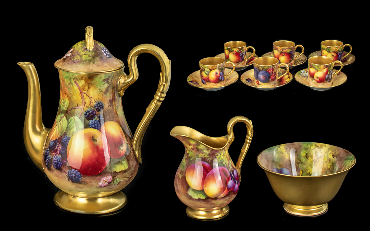 Royal Worcester Fine Quality Fruits Design Hand Painted ( 15 ) Piece Matched Coffee Set, Fruits