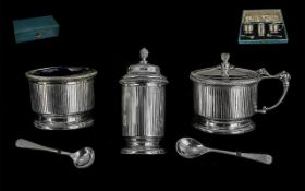 Boxed Silver Condiment Set, in original fitted box, made by Watchmaker to the Admiralty Sam Lyon