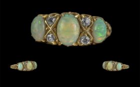 Antique Period - Attractive and Pleasing Designed 18ct Gold Opals and Diamonds Set Ring. Gallery