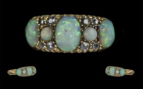 Antique Period - Attractive 18ct Gold Opal and Diamond Set Ring, Gallery Setting, c.1890's. Full