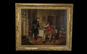 Mid 19th Century Oil On Board By Joseph Payton. An Atmospheric and poignant internal scene showing a