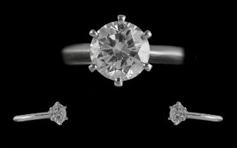 Platinum - Striking and Impressive Single Stone Diamond Set Ring, Marked Platinum 950 to Interior of