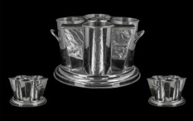 Art Deco Silver Plated Four Bottle Wine/Champagne Cooler, beautiful style, round base with square