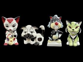 Four Lorna Bailey Novelty Cat Figures, all signed to base, in excellent condition. Tallest 5''.