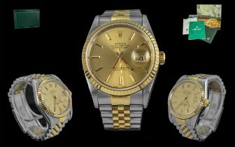 Rolex - Oyster Perpetual Gents 18ct Gold and Stainless Steel Date-Just Chronometer Wrist Watch