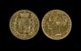 Queen Victoria 22ct Gold Young Head Shield Back Full Sovereign, date 1856, no die number, good
