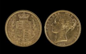 Queen Victoria 22ct Gold Young Head Shield Back Full Sovereign, date 1872, die no.54, good