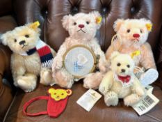 Four Steiff Teddy Bears, comprising Mother Bear, plush pink wool with embroidery set, 9.5'' tall,