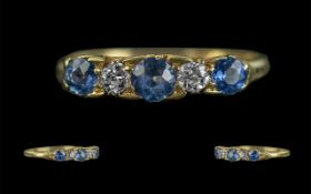Ladies Excellent Quality 18ct Gold Sapphire and Diamond Set Five Stone Ring. Full Hallmark to Shank.