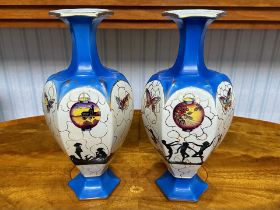 Pair of Vintage Vases, marked Roman and No. 2089 to base, cobalt blue to and base, with bulbous