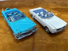 Two Danbury Mint Collector's Classic Cars, a 1958 Chevrolet Impala in turquoise,