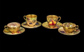 Royal Worcester Signed and Hand Painted Small Cup and Saucer ' Fruits ' Stillife, Apples and