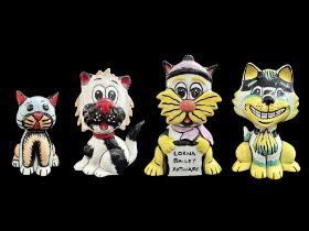 Four Lorna Bailey Novelty Cat Figures, all signed to base, in excellent condition. Tallest 6''.