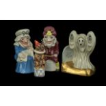 Four Wade Character Figures, Punch and Judy, measure 6'' tall, dog in hat and ruffle collar 5''