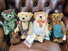 Four Steiff Teddy Bears, comprising Thursday's Bear, plush green wool with backpack, 9.5'' tall,
