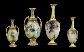 Royal Worcester Hand Painted Pair of Floral Decorated Small Vases, one twin handled and unsigned,
