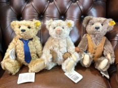 Three Steiff Teddy Bears, comprising Grandpa Bear, plush brown wool with waistcoat, 9.5'' tall,