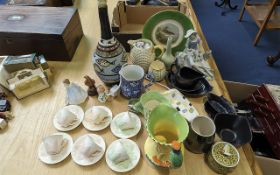 Box of Miscellaneous Pottery Items, to include Midwinter, Staffordshire, jugs, table lamps, cups,