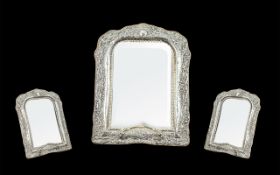 Edwardian Silver Mirror. Large 1905 Birmingham Silver Mirror, Heavily embossed Throughout, Vacant