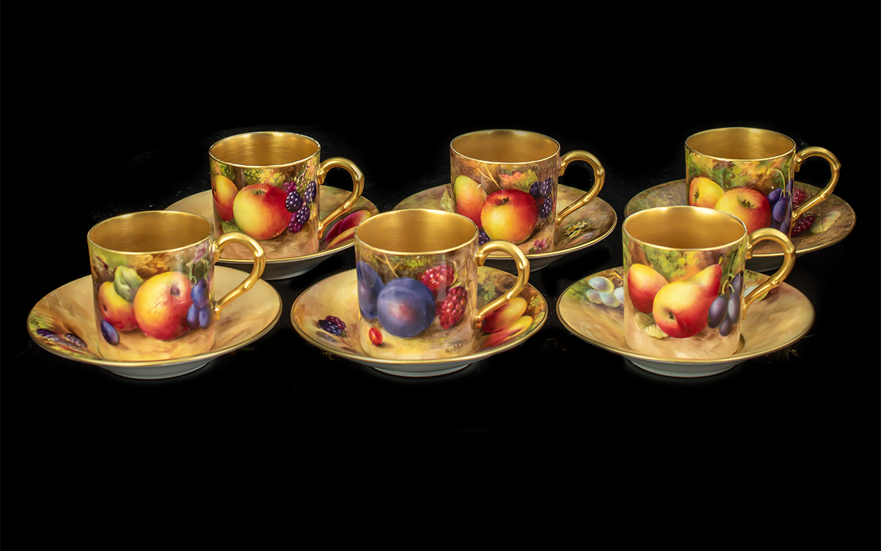 Royal Worcester Fine Quality Fruits Design Hand Painted ( 15 ) Piece Matched Coffee Set, Fruits - Image 2 of 2