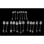 Collection of Antique Small Silver Spoons, with decorative tops depicting animals, birds, fish,