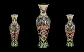 Moorcroft Modern Hand Painted Tubelined Tall Vase 'Stylised Orchids' Design, date 1998, 12 inches (